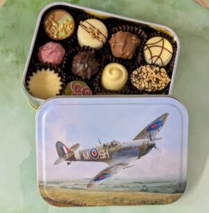 Spitfire tin filled with 12 chocolates